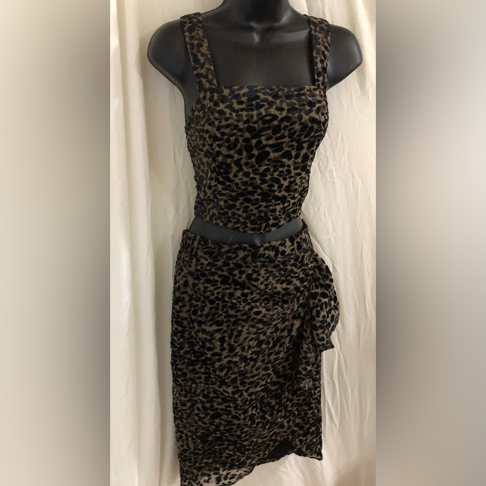 Rachel Zoe black multi ruffle front skirt square neck top 2piece set size XS new